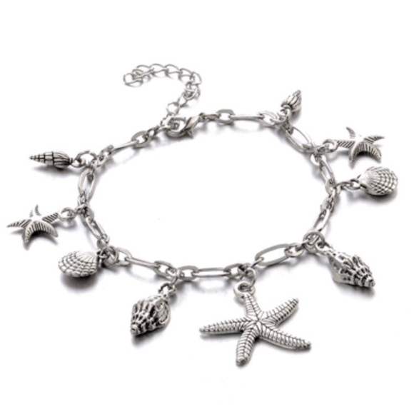 🏖NWOT Silver Starfish & Seashell Charm Anklet🏖 - Picture 6 of 8